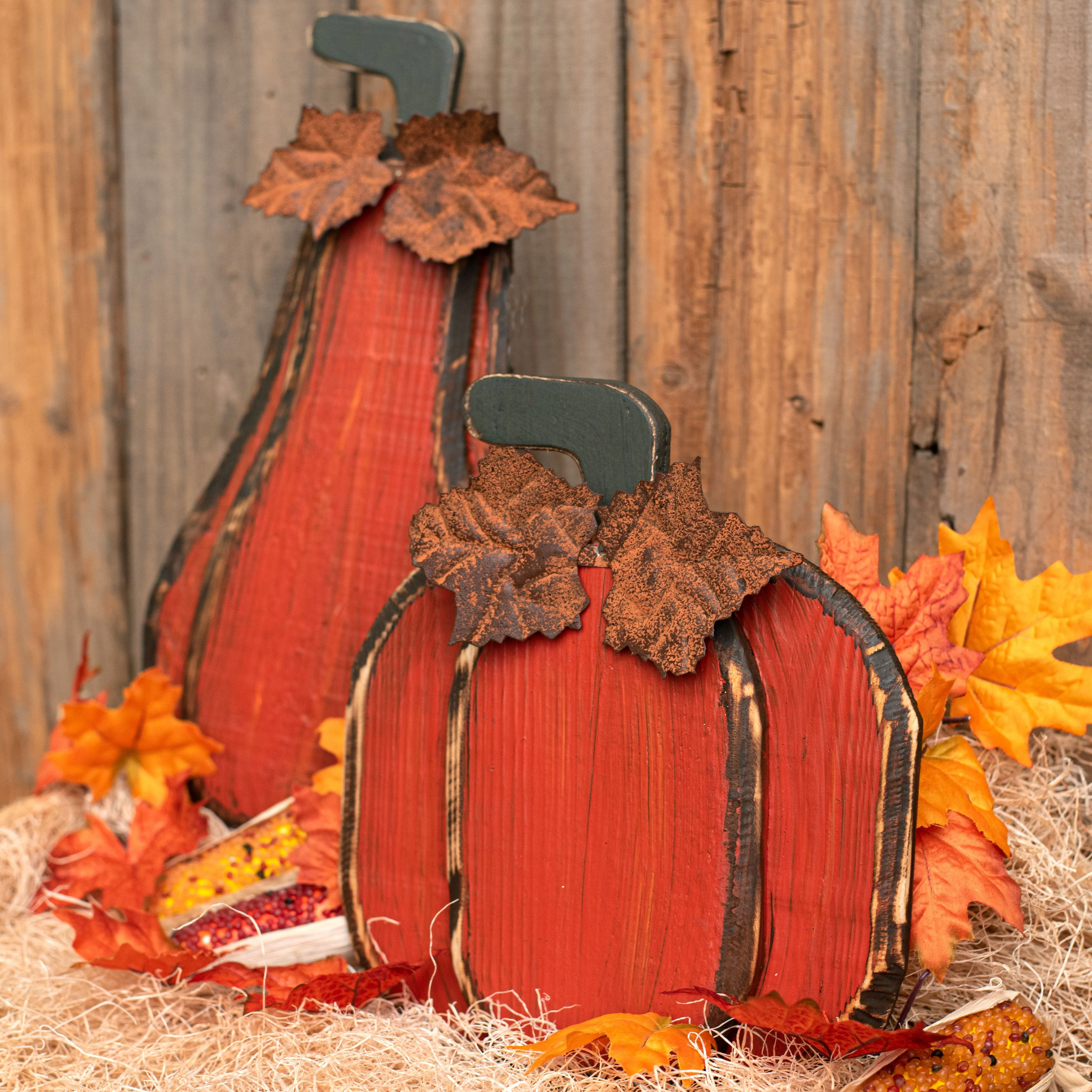 10" Round Wooden Pumpkin: Antique Orange