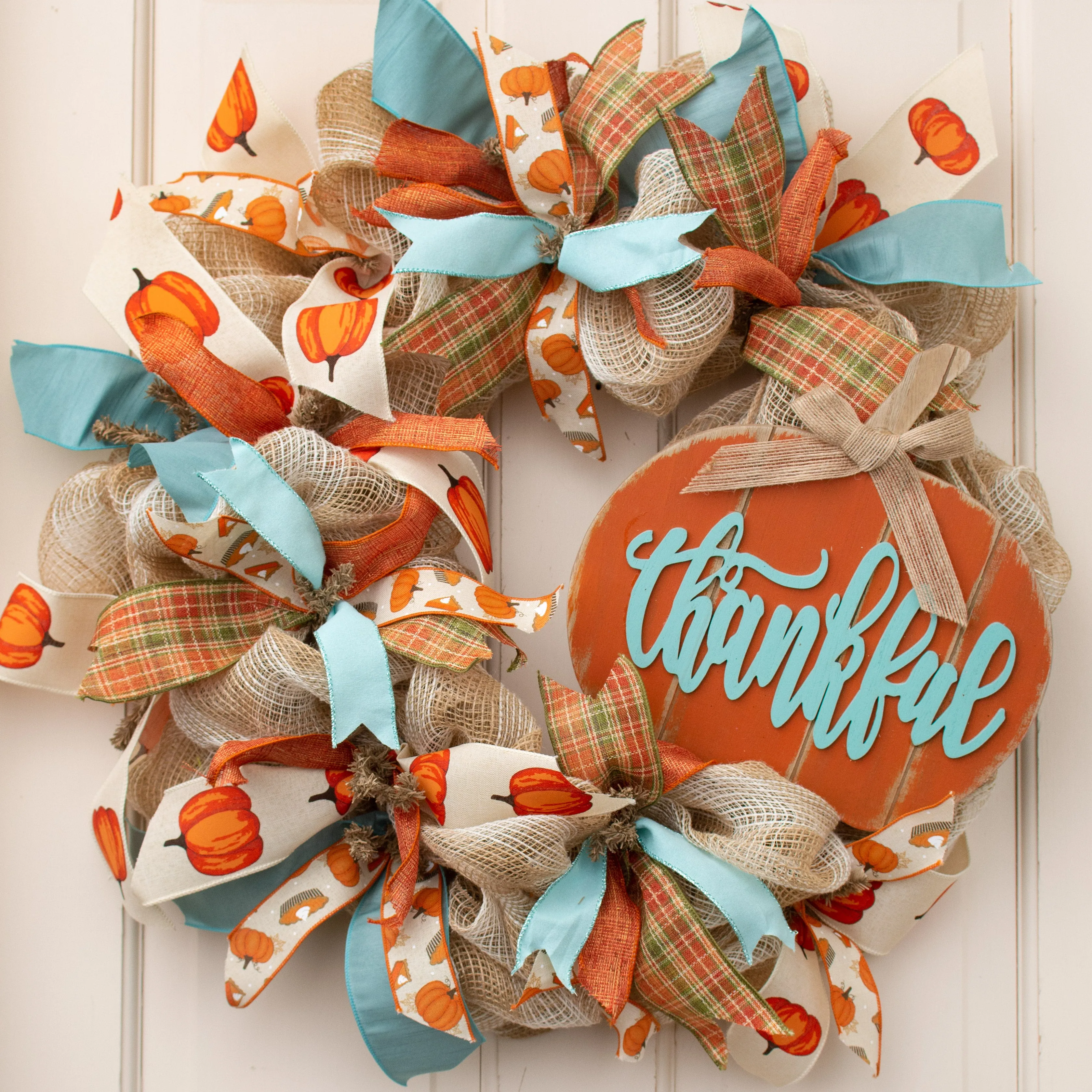 11" Wooden Pumpkin Sign: Thankful