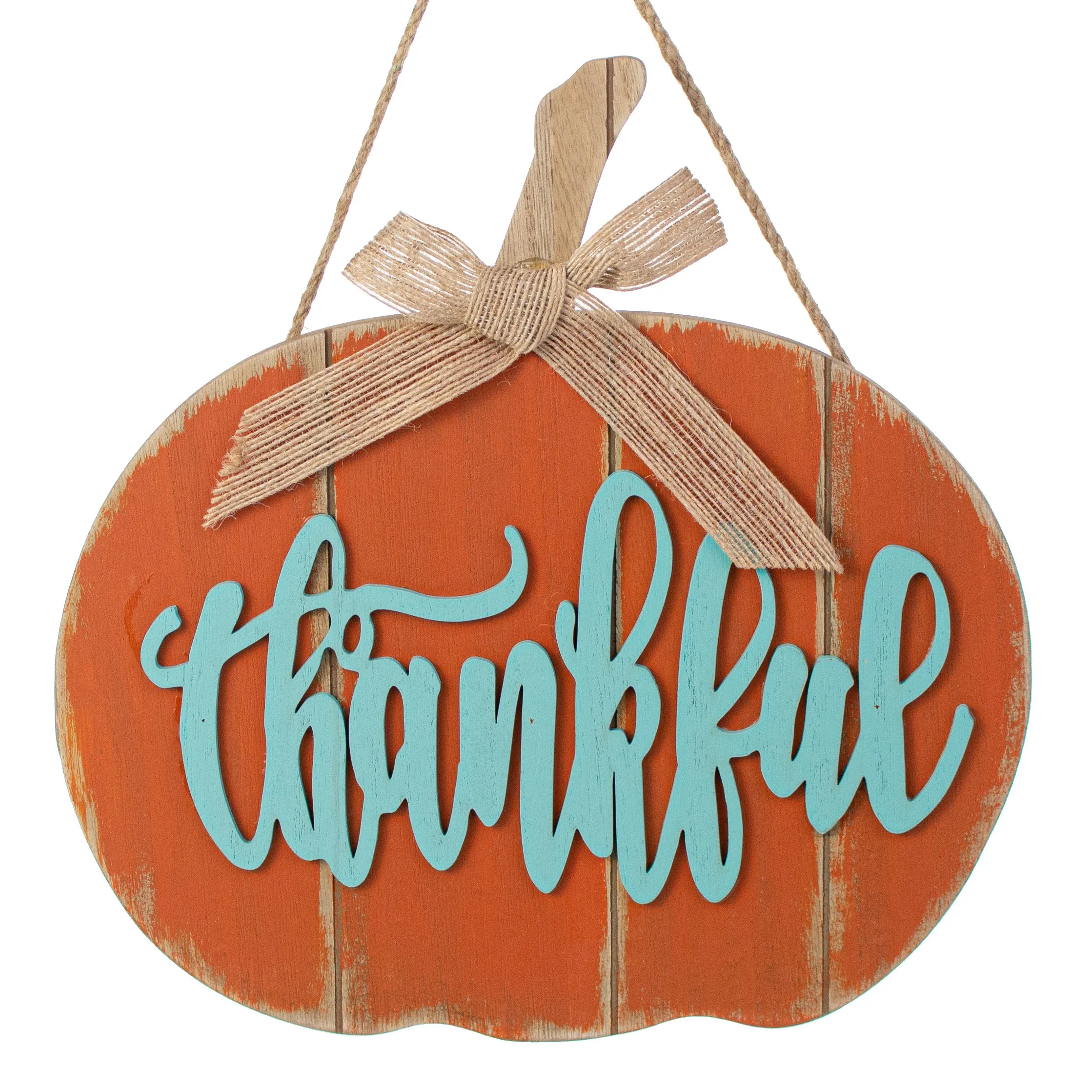 11" Wooden Pumpkin Sign: Thankful