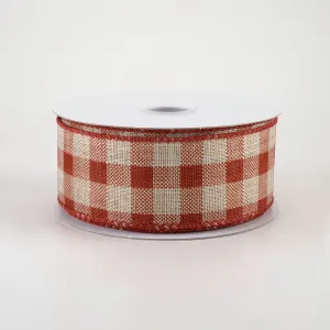 1.5" Linen Check Plaid Ribbon: Rust on Natural (10 Yards)