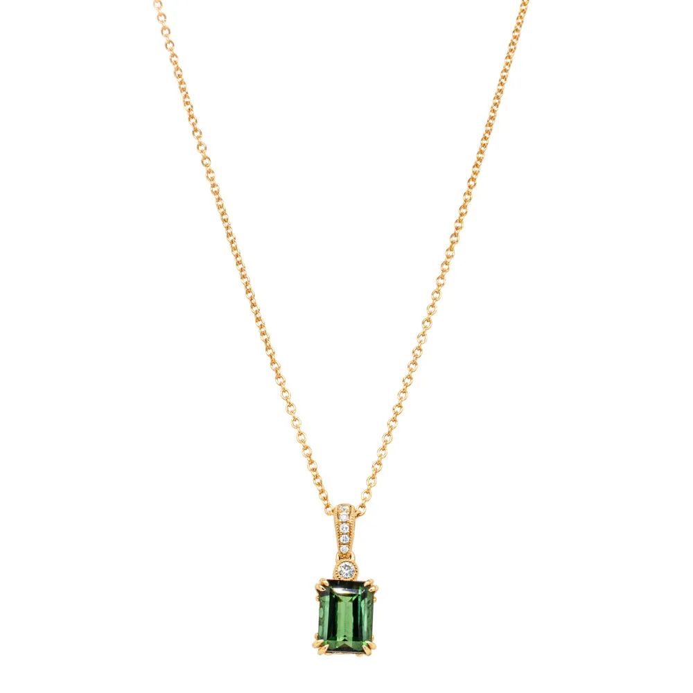 18ct Yellow Gold 1.76ct Green Tourmaline & Diamond Romanov Pendant