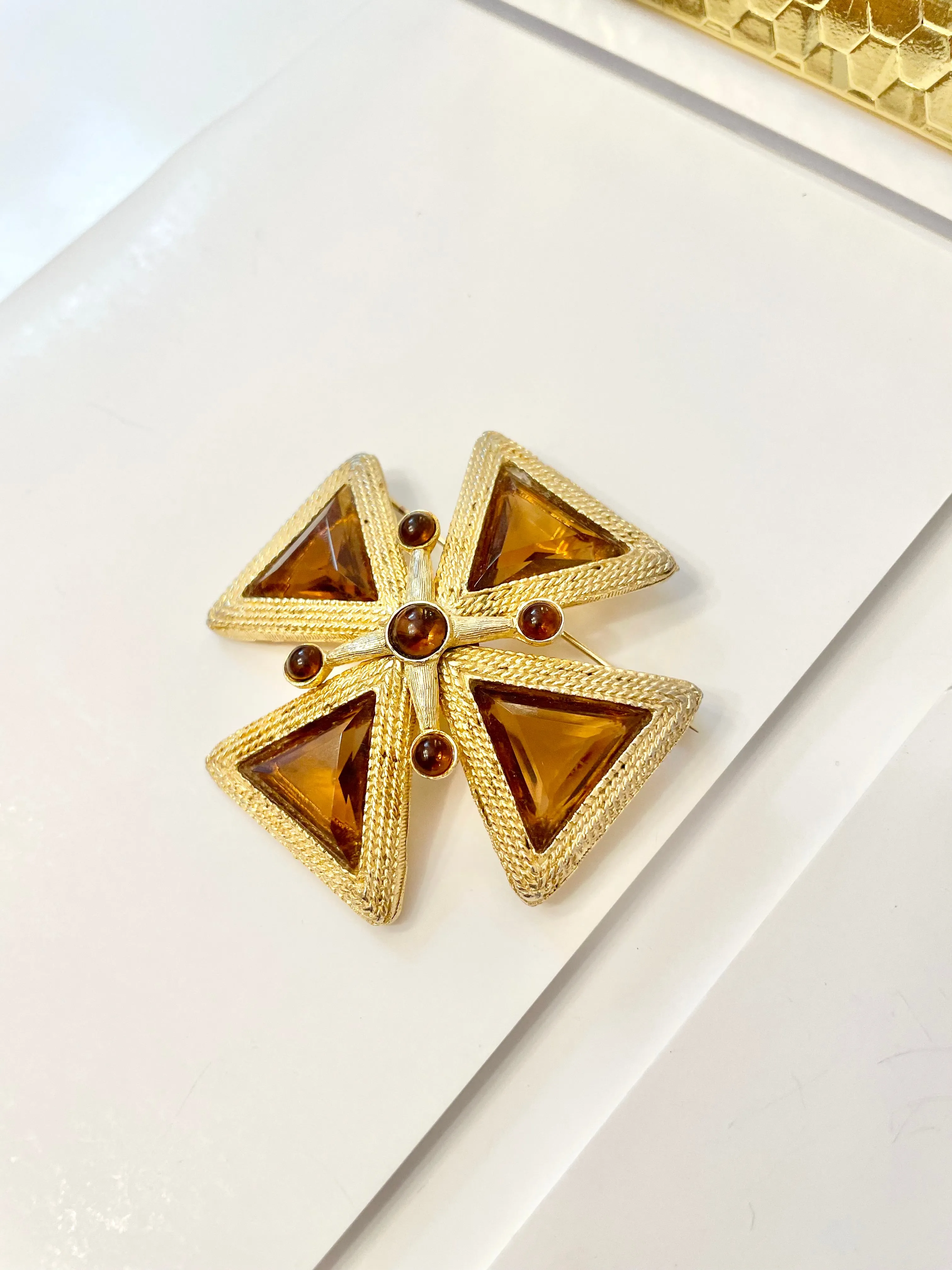 1960's Mistress loves a rich topaz Maltese cross brooch....so extraordinary