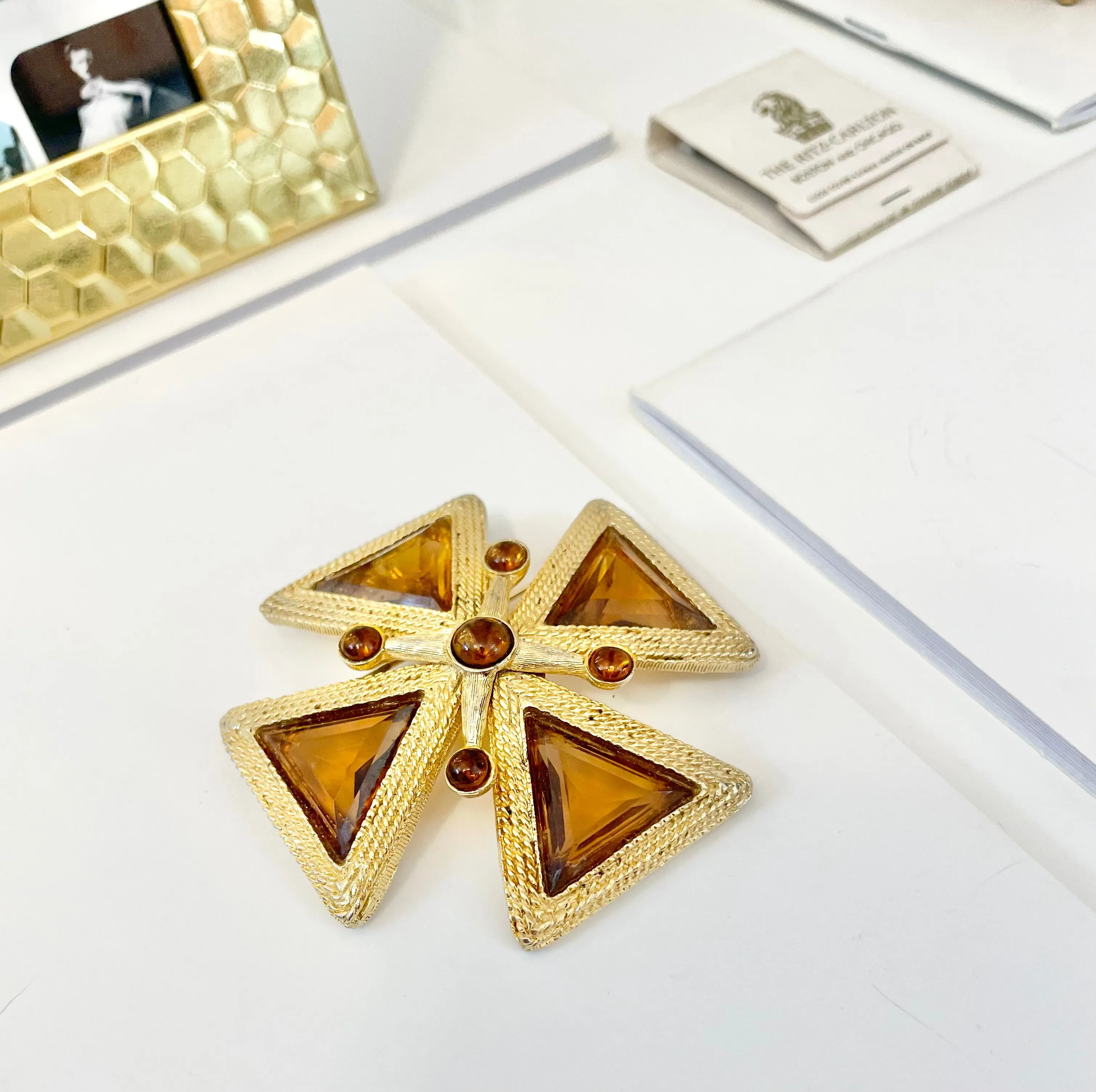 1960's Mistress loves a rich topaz Maltese cross brooch....so extraordinary