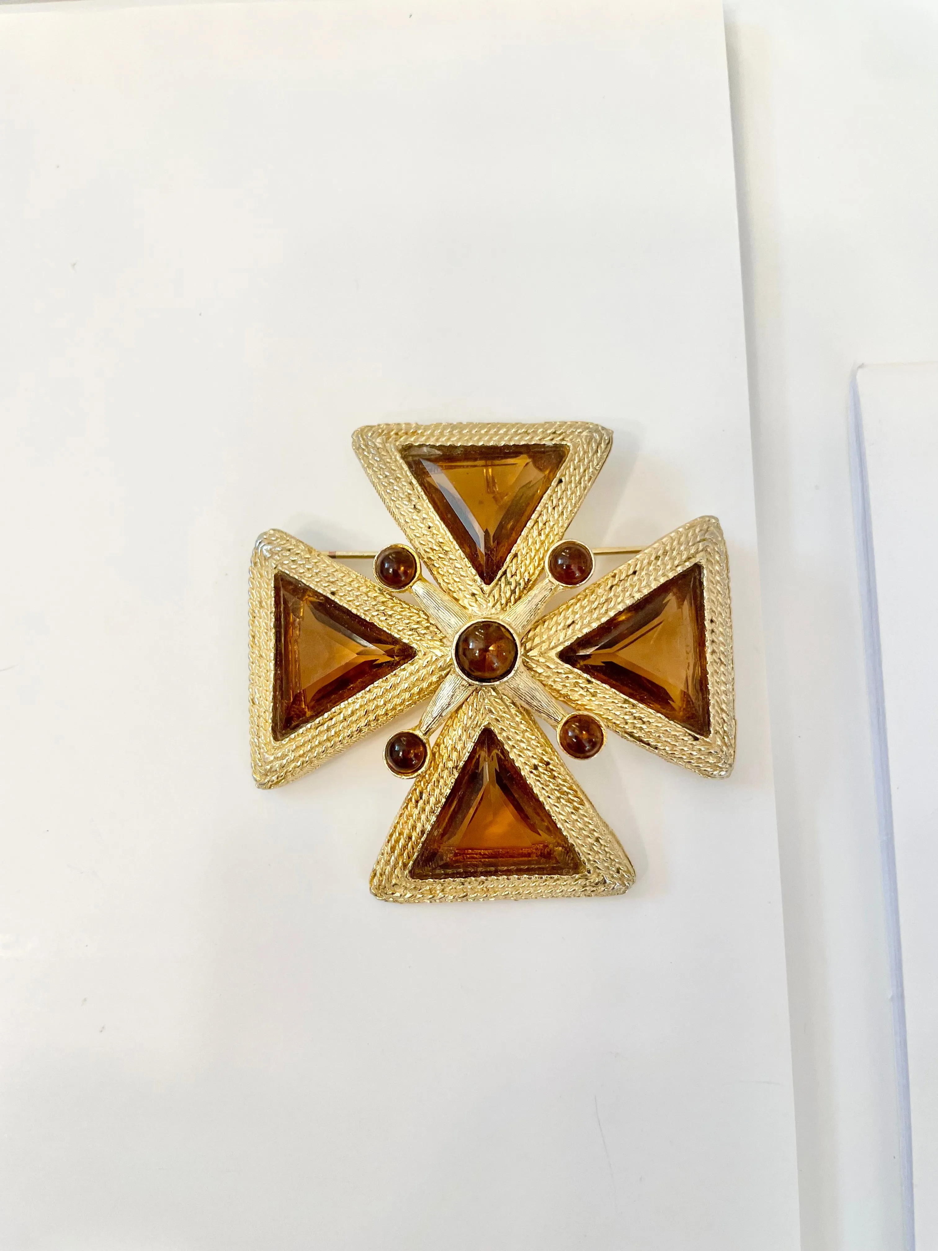 1960's Mistress loves a rich topaz Maltese cross brooch....so extraordinary