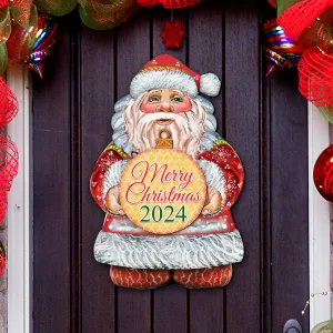 2024 Dated Merry Christmas Santa Door Hanger by G DeBrekht - Christmas Santa Snowman Dcor - 8117810H-MC-D24