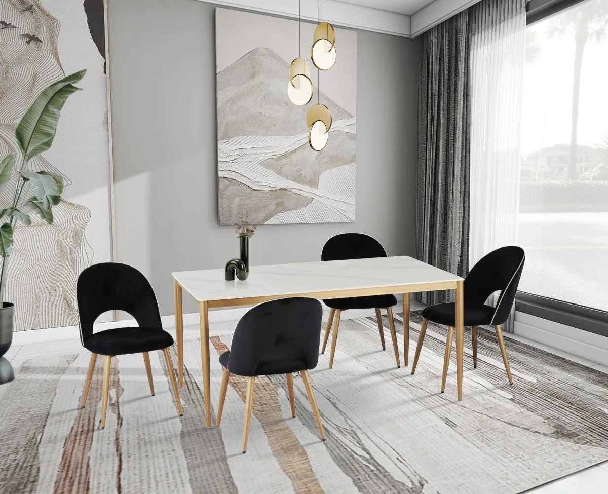 5-Piece Dining Set - White/Gold/Black