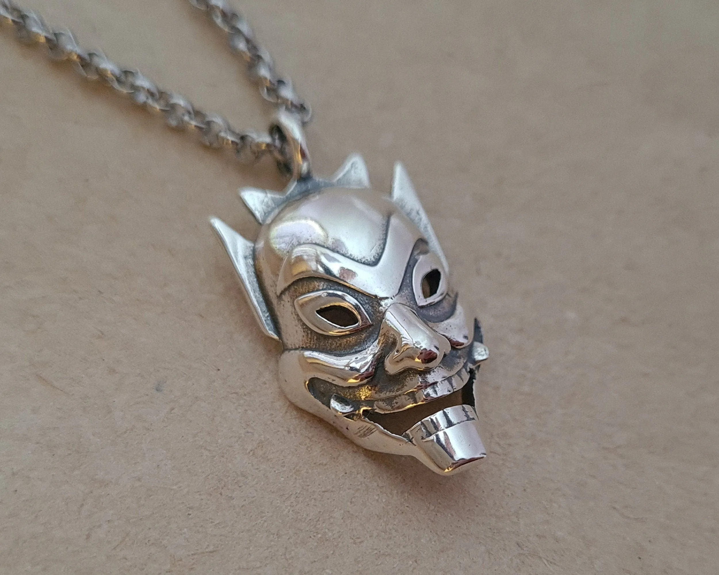 925 Sterling Silver Avatar The Last Airbender Zuko Blue Spirit Mask Necklace Pendant Charm