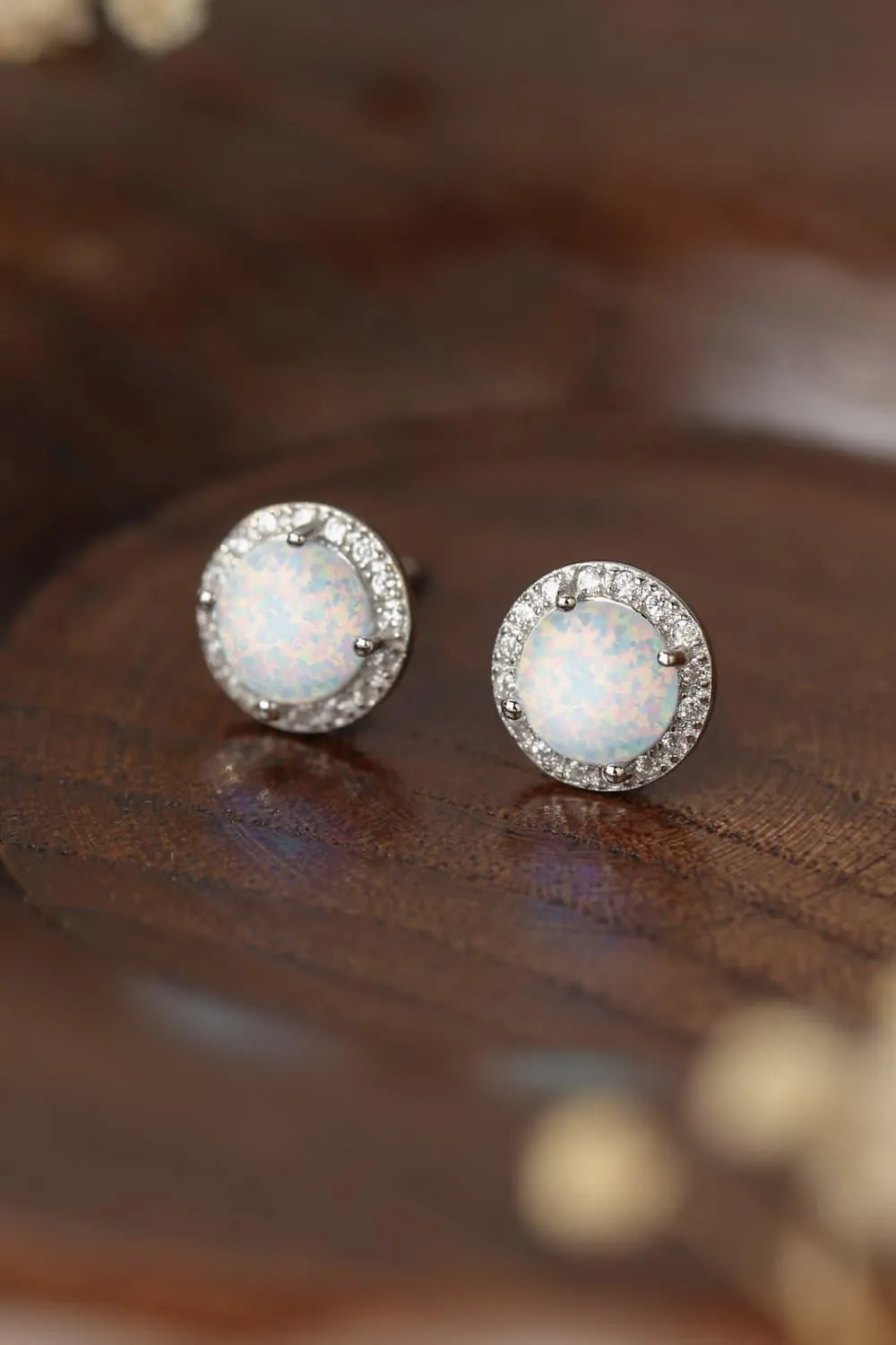 925 Sterling Silver Platinum-Plated Opal Round Stud Earrings