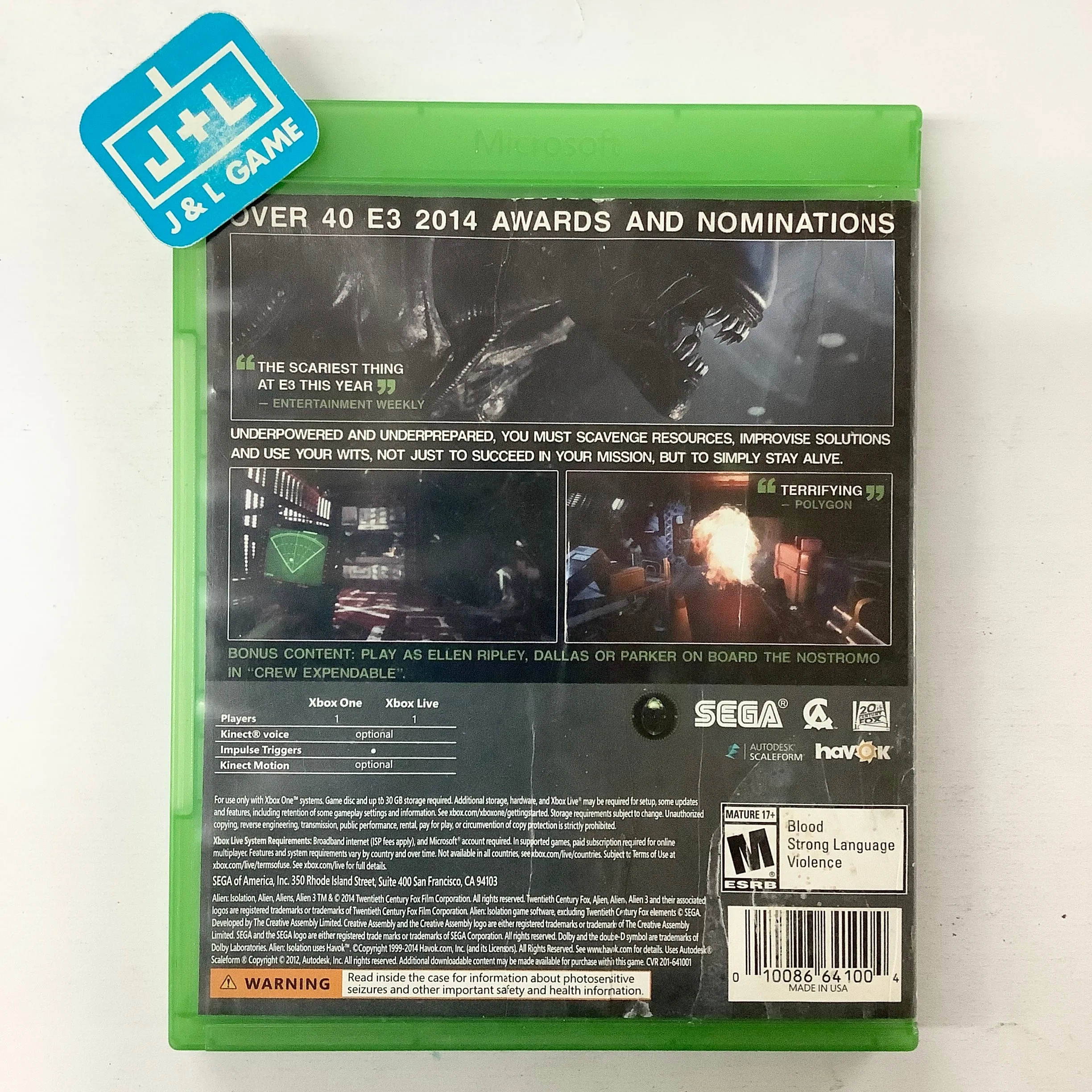 Alien: Isolation (Nostromo Edition) - (XB1) Xbox One [Pre-Owned]