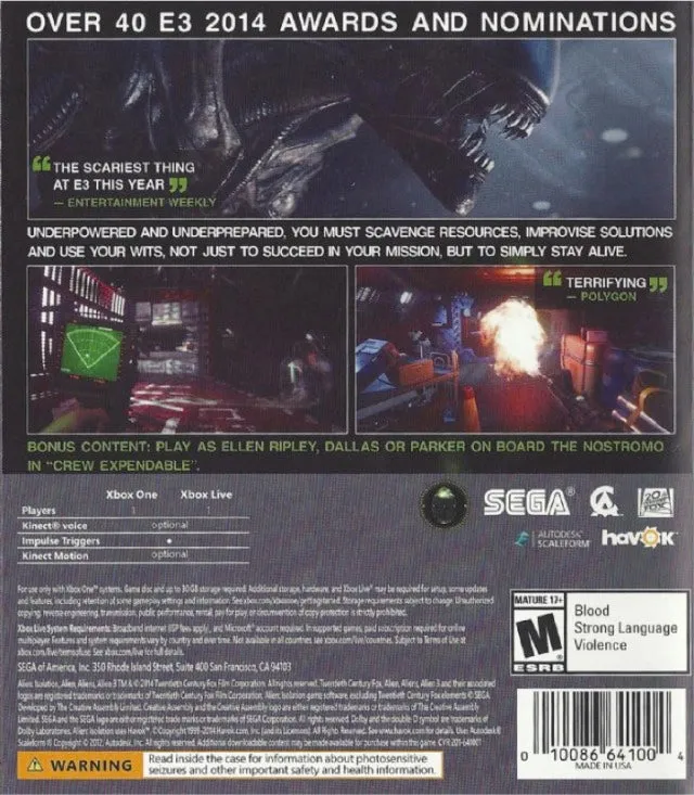 Alien: Isolation (Nostromo Edition) - (XB1) Xbox One [Pre-Owned]