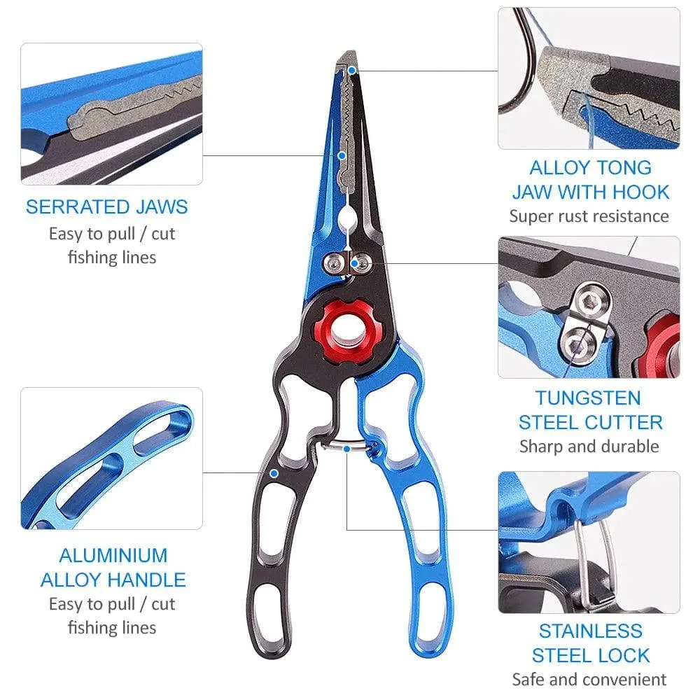 Aluminium Fishing Pliers Hook Remover Pliers Fish Holder Split Ring Tool Clip Clamp Line Cutters with Lanyard All for Fishing