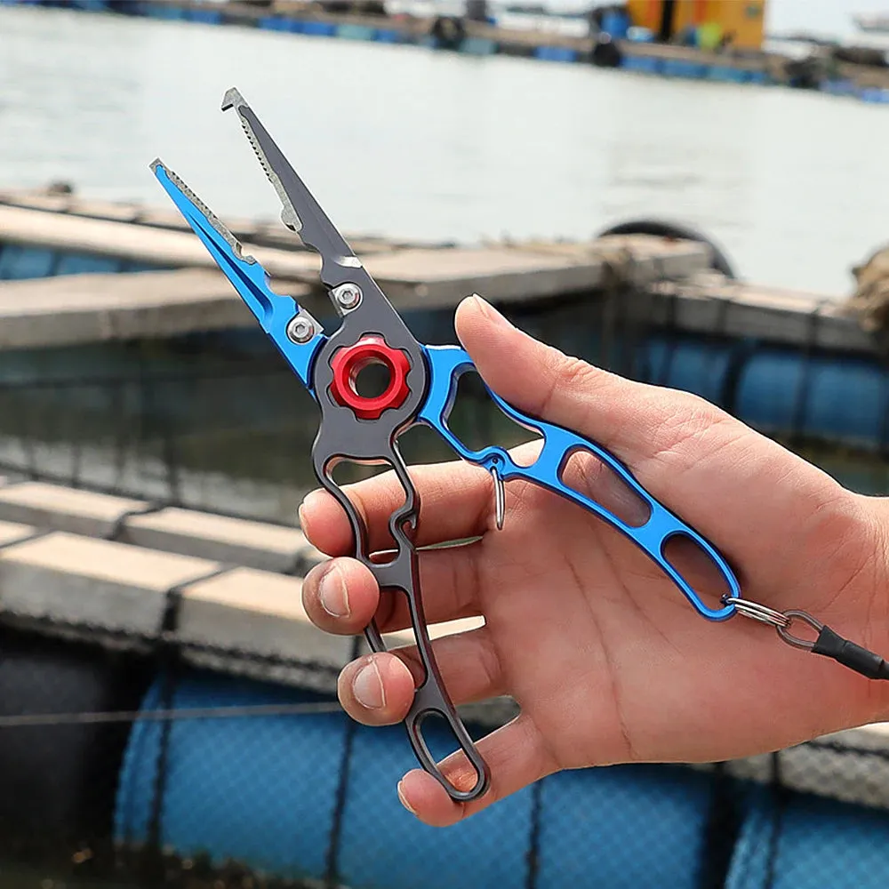 Aluminium Fishing Pliers Hook Remover Pliers Fish Holder Split Ring Tool Clip Clamp Line Cutters with Lanyard All for Fishing