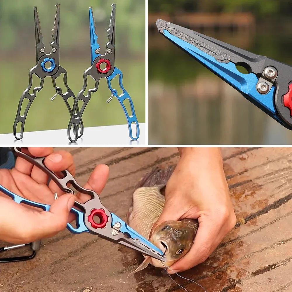 Aluminium Fishing Pliers Hook Remover Pliers Fish Holder Split Ring Tool Clip Clamp Line Cutters with Lanyard All for Fishing