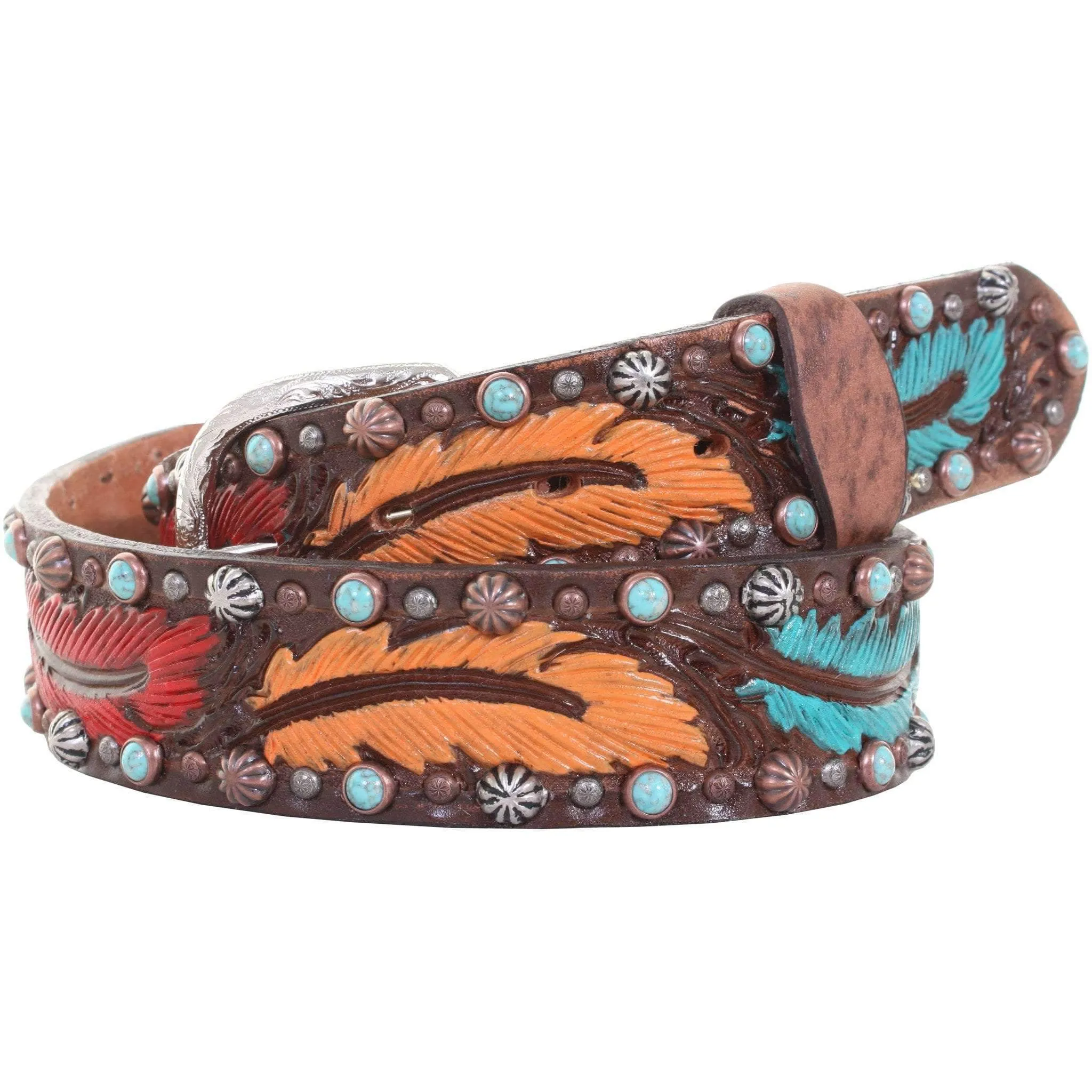 B903 - Feather Painted And Tooled Belt