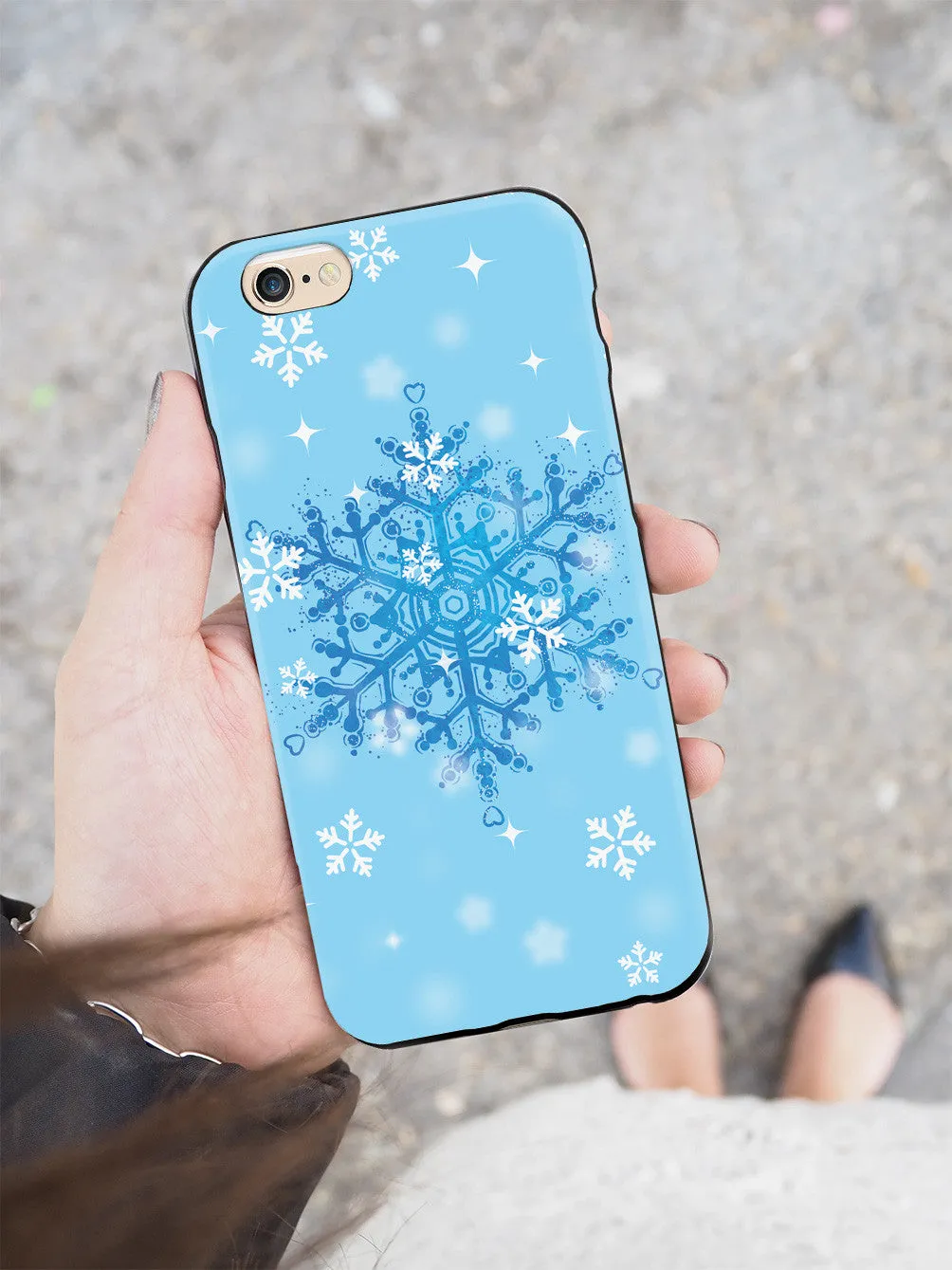 Blue and White Snowflakes - Black Case