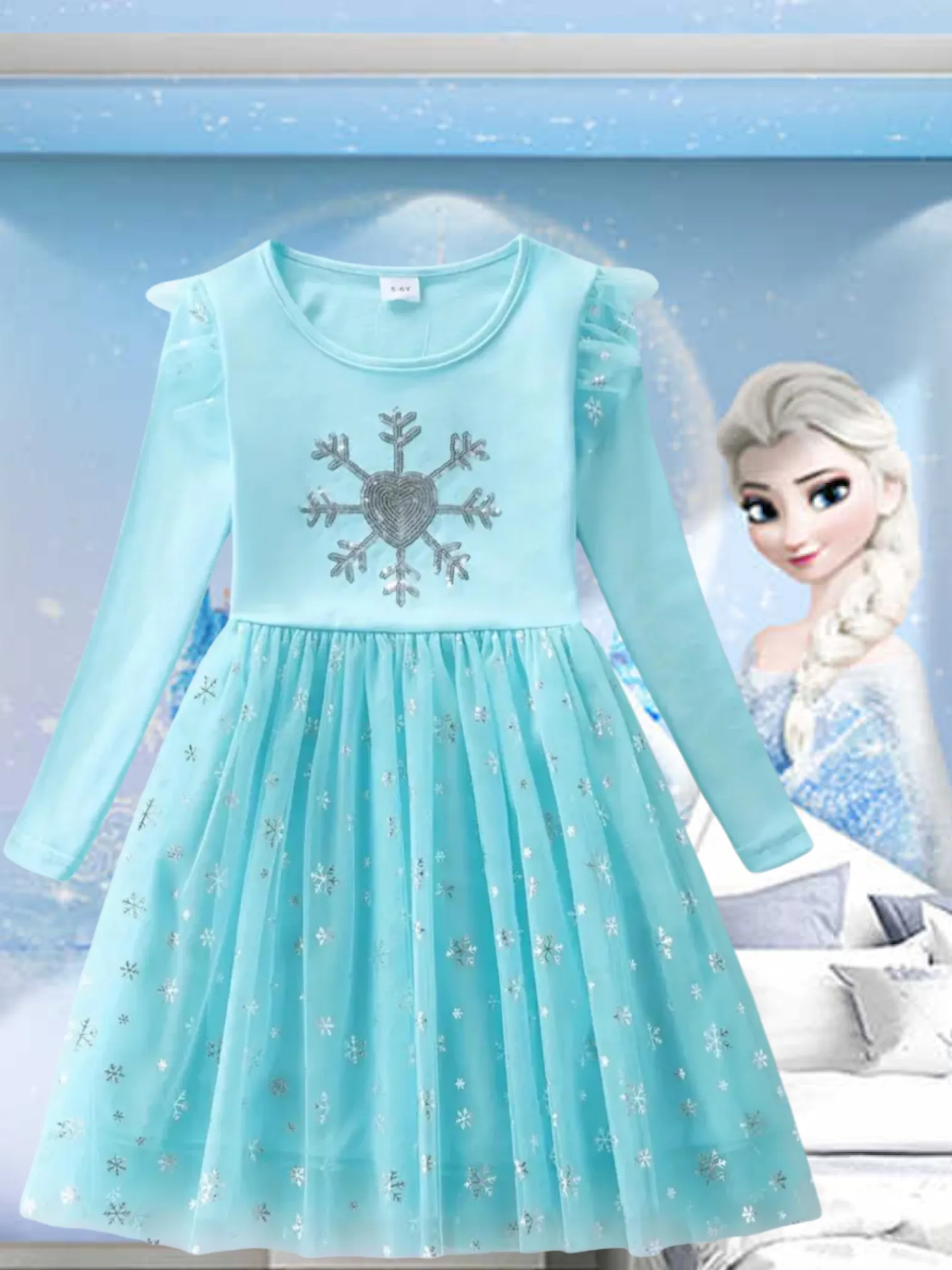 Blue Snow Princess Dress with Embroidered Snowflake #1002001