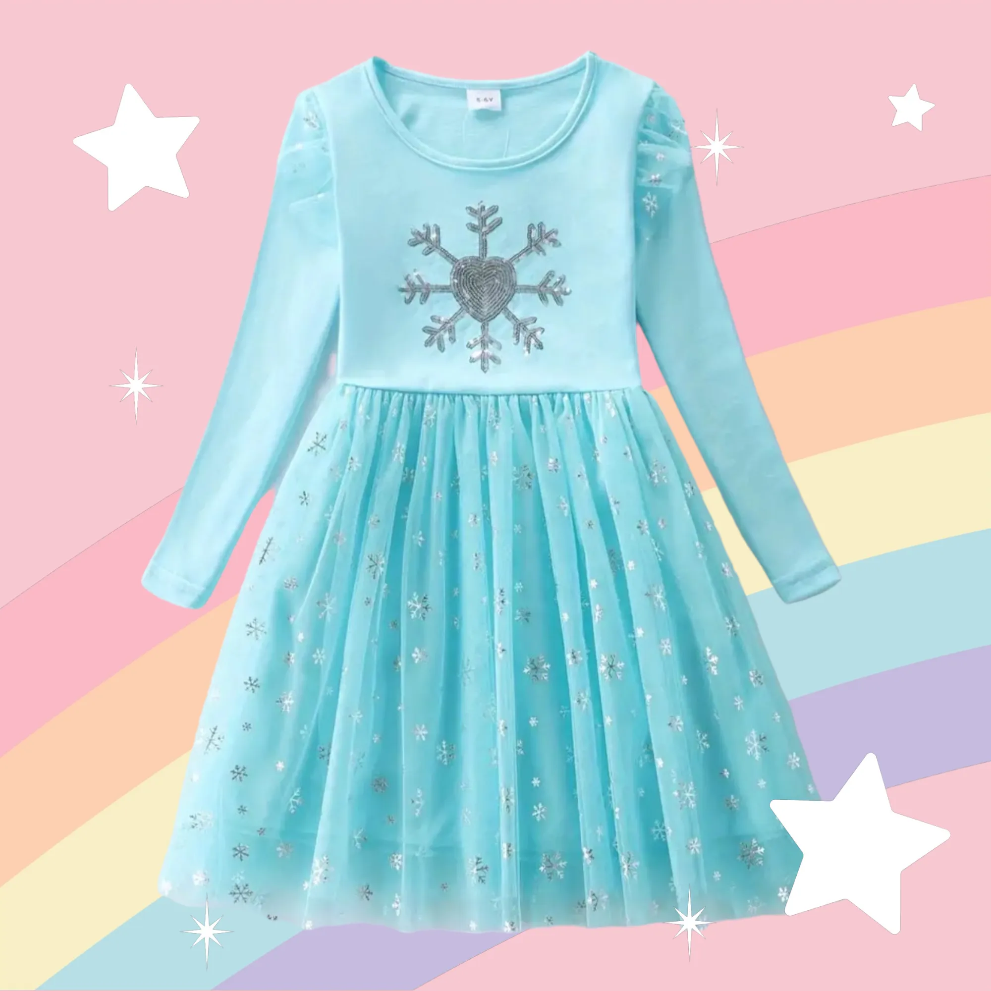 Blue Snow Princess Dress with Embroidered Snowflake #1002001