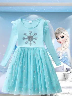 Blue Snow Princess Dress with Embroidered Snowflake #1002001