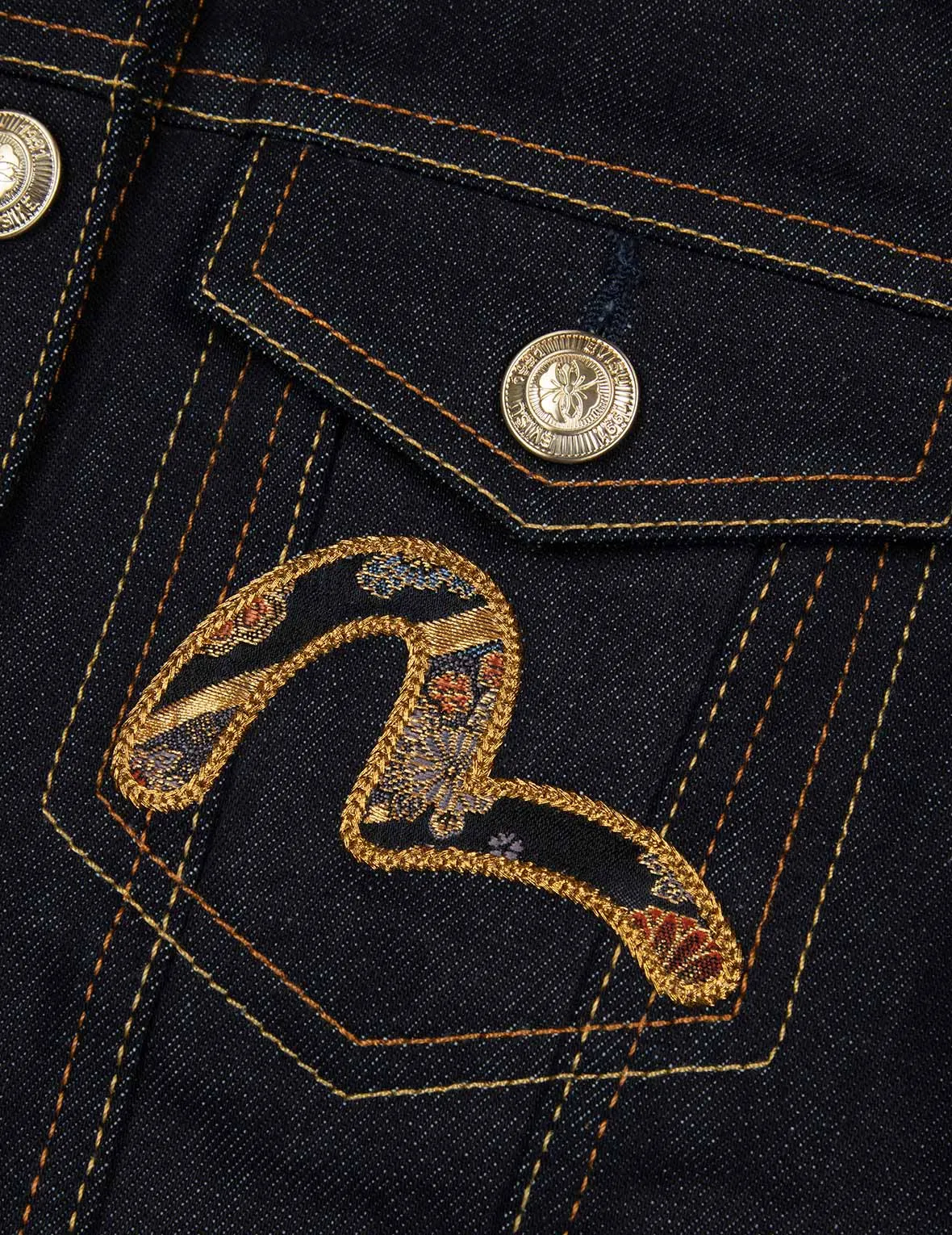 Brocade Rose and Logo Embroidery Regular Fit Denim Jacket