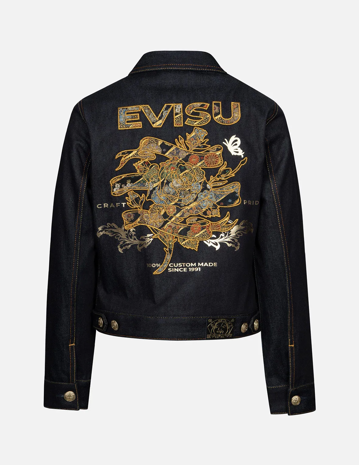 Brocade Rose and Logo Embroidery Regular Fit Denim Jacket