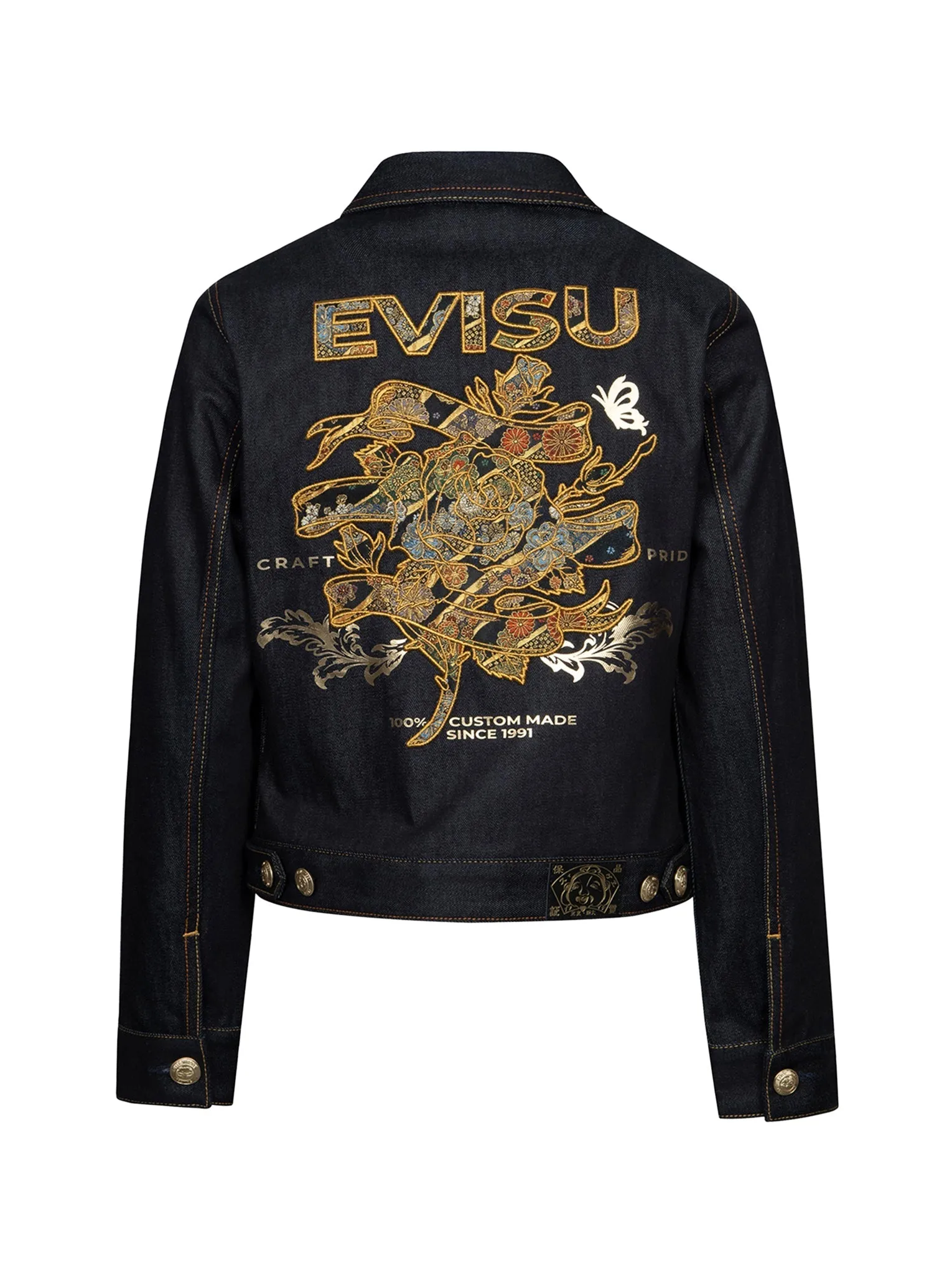 Brocade Rose and Logo Embroidery Regular Fit Denim Jacket