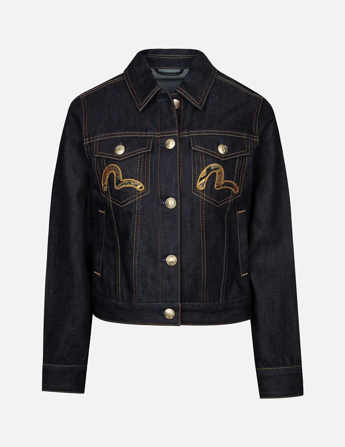 Brocade Rose and Logo Embroidery Regular Fit Denim Jacket