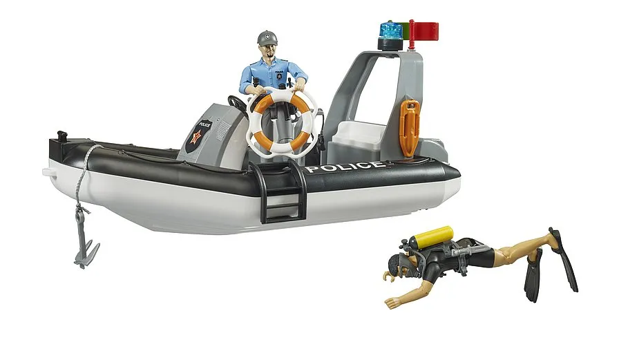 Bruder 62733 bworld Police boat, rotating beacon light, 2 figures   accessories