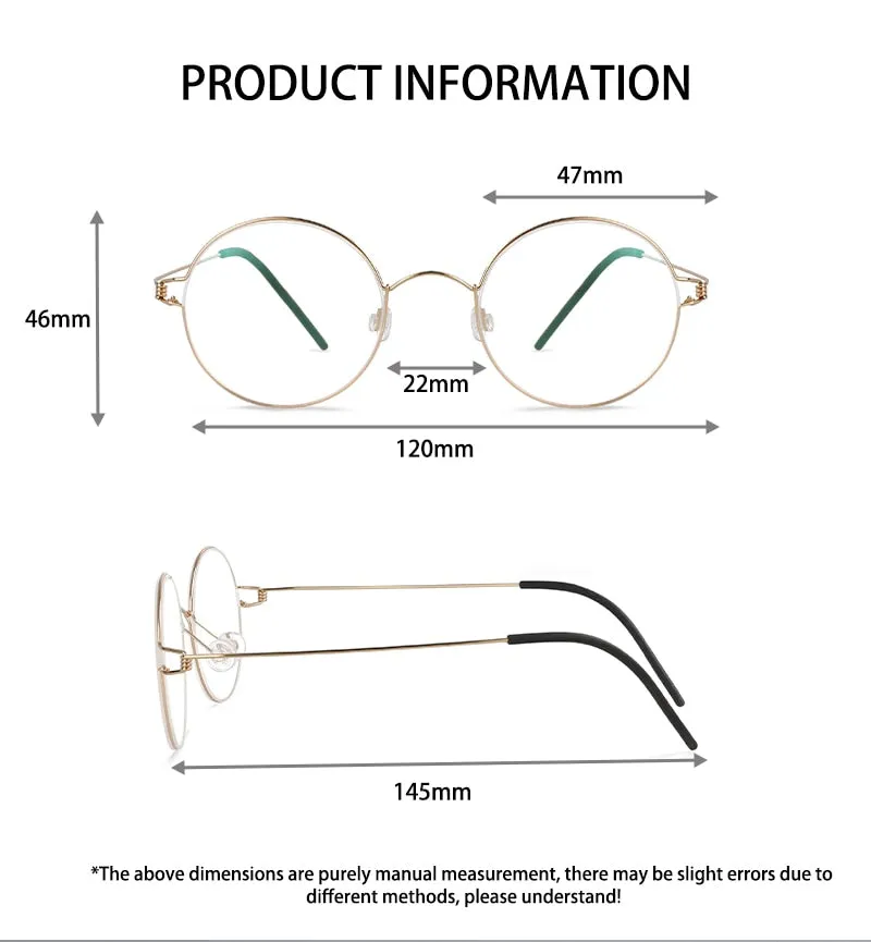 CCspace Unisex Full Rim Round Titanium Alloy Screwless Eyeglasses 54710