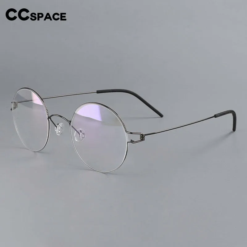 CCspace Unisex Full Rim Round Titanium Alloy Screwless Eyeglasses 54710