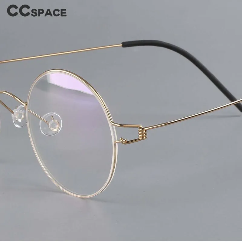 CCspace Unisex Full Rim Round Titanium Alloy Screwless Eyeglasses 54710