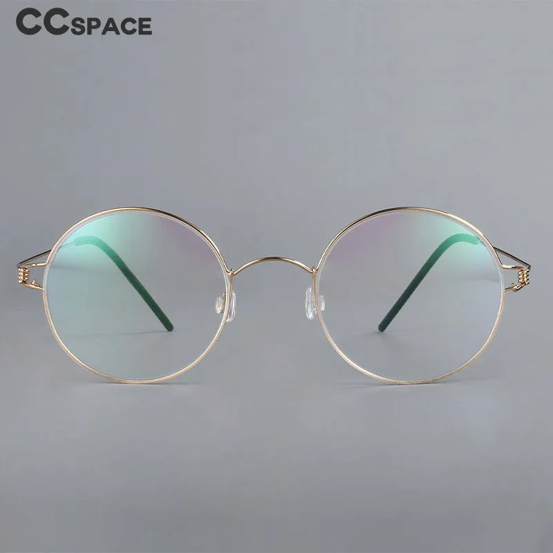 CCspace Unisex Full Rim Round Titanium Alloy Screwless Eyeglasses 54710