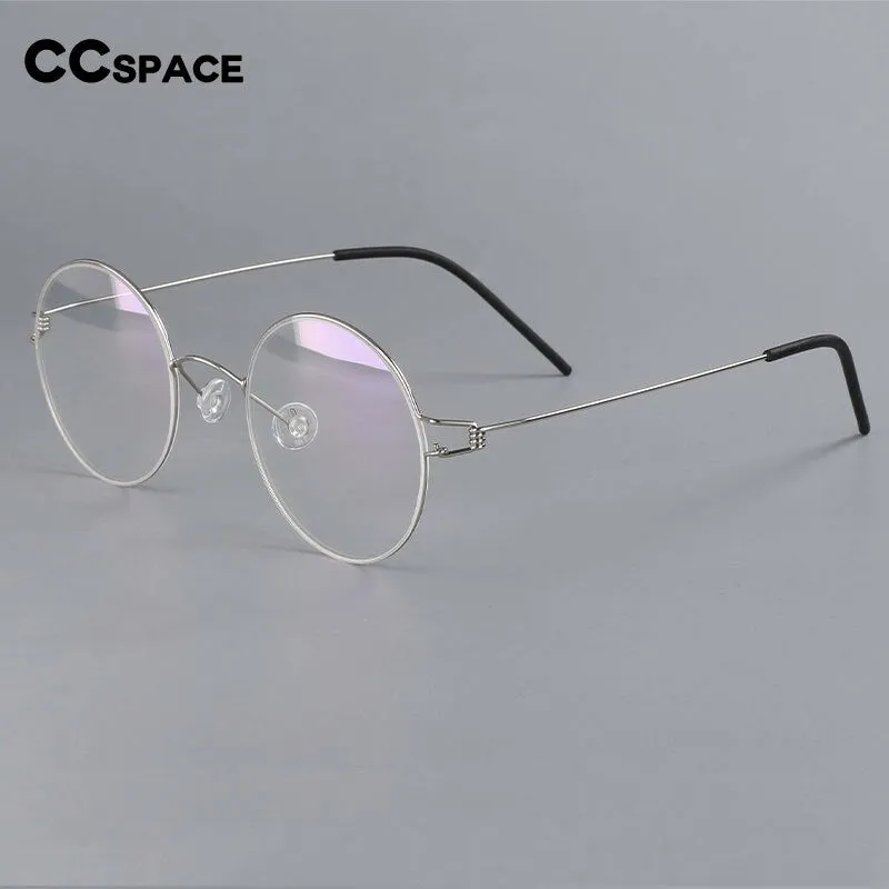 CCspace Unisex Full Rim Round Titanium Alloy Screwless Eyeglasses 54710