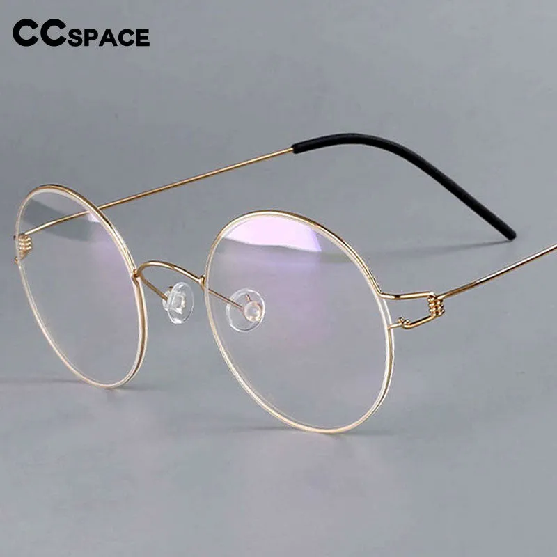 CCspace Unisex Full Rim Round Titanium Alloy Screwless Eyeglasses 54710