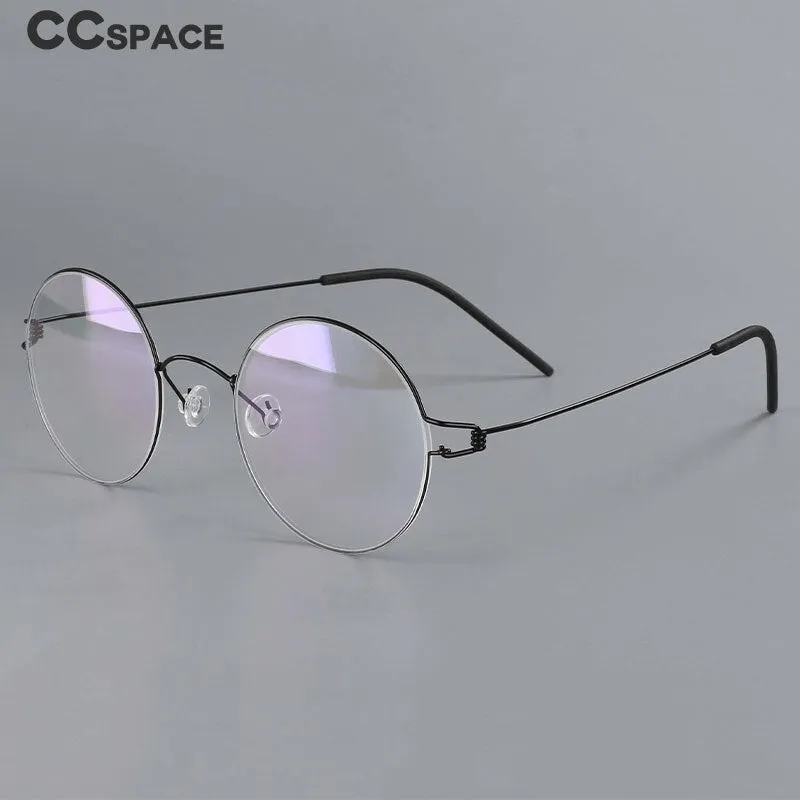 CCspace Unisex Full Rim Round Titanium Alloy Screwless Eyeglasses 54710