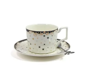 Ceramic Cup With Saucer And Silver Spoon