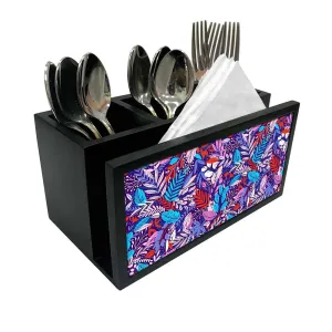 Cutlery Tissue Holder Napkin Stand -  Jungle Purple Multicolor Florals