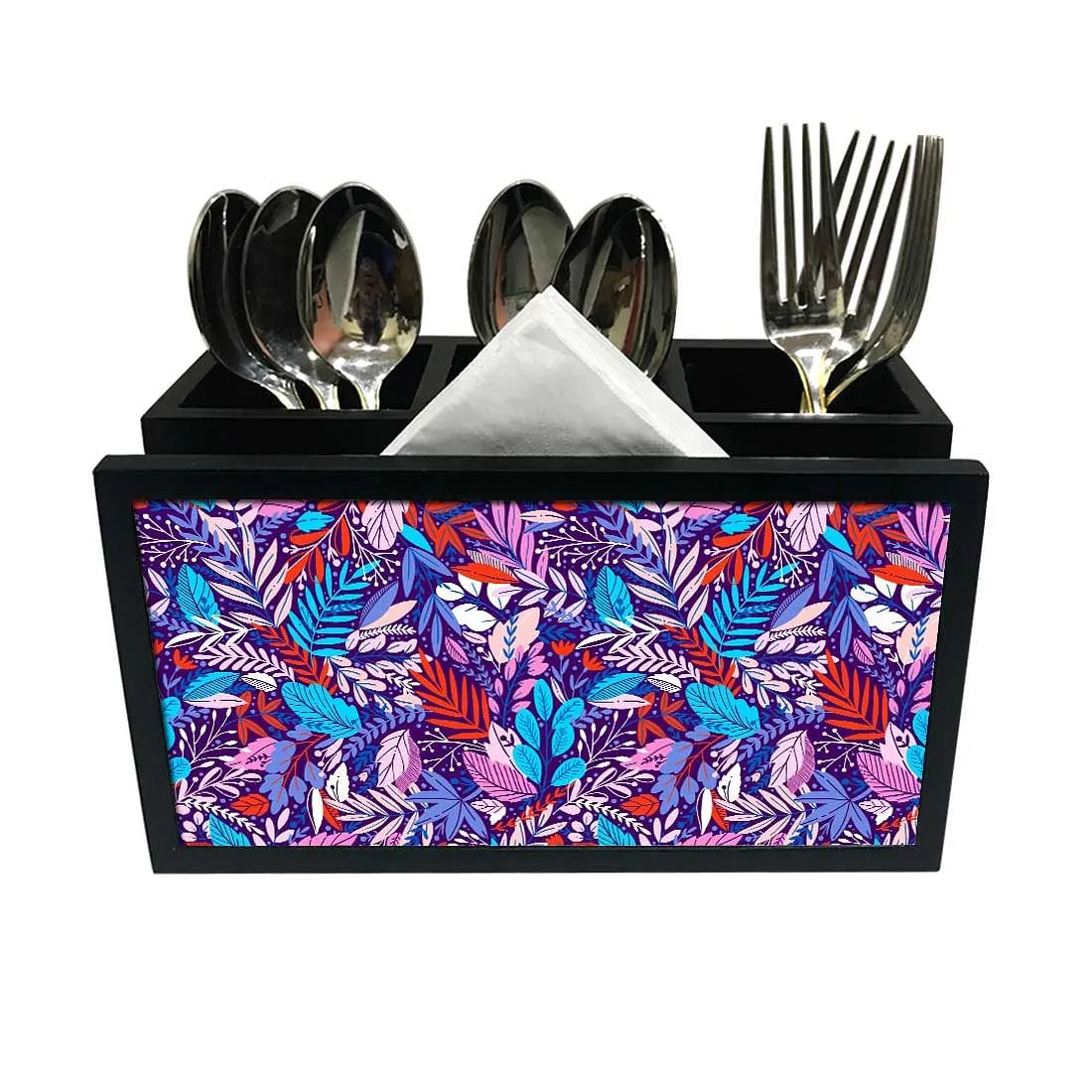 Cutlery Tissue Holder Napkin Stand -  Jungle Purple Multicolor Florals