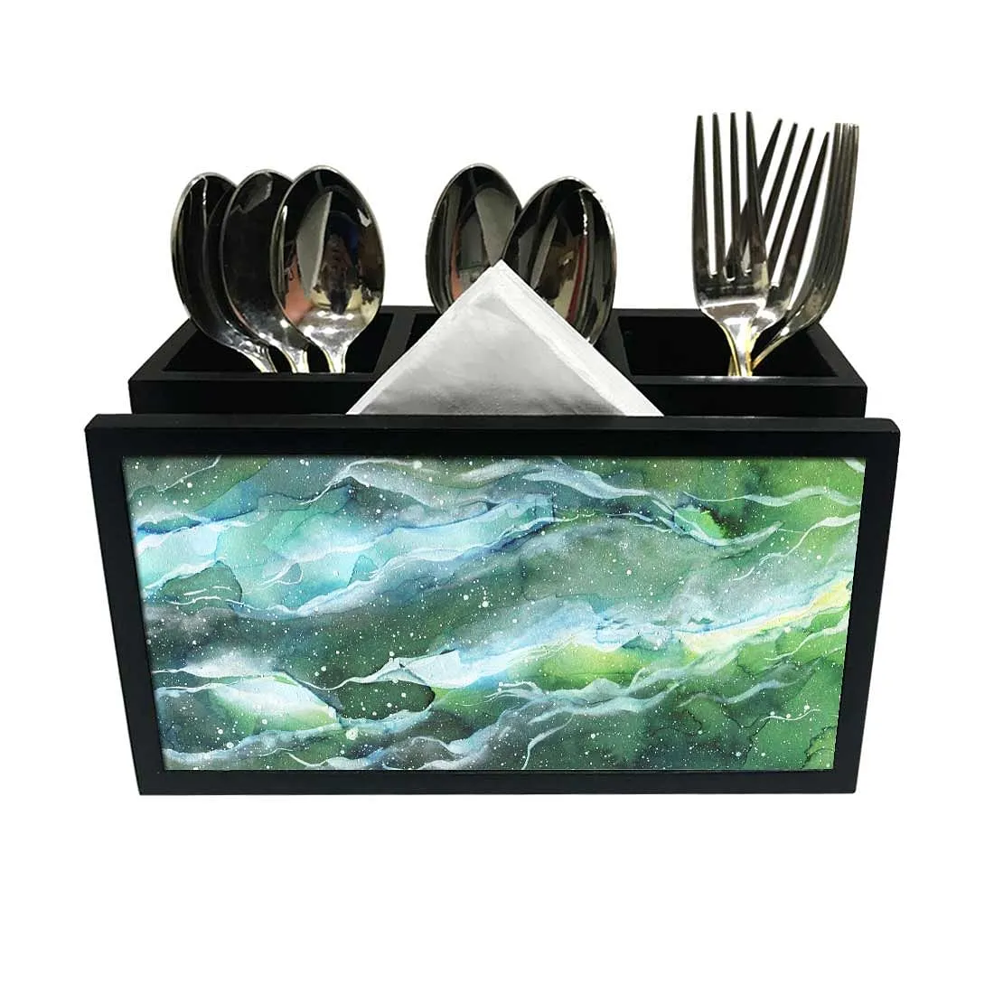 Cutlery Tissue Holder Napkin Stand -  Space Dark Green Watercolor