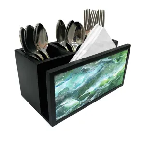 Cutlery Tissue Holder Napkin Stand -  Space Dark Green Watercolor