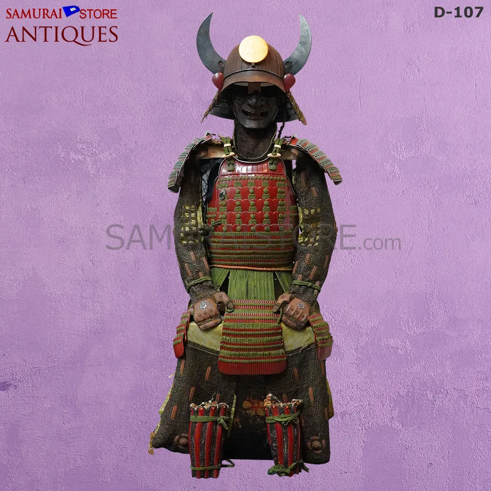 D107 Vermilion Red Antique Samurai Armor Edo period w/ 2nd grade certificate