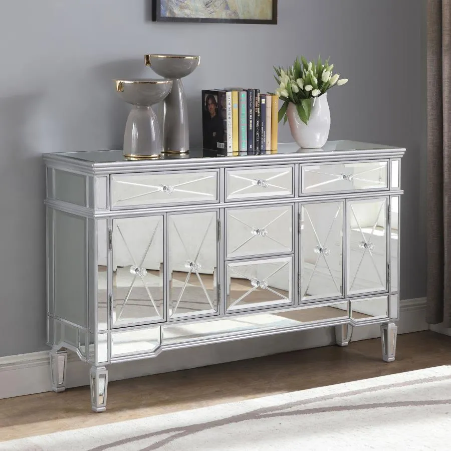 Duchess - 5-Drawer Mirrored Storage Accent Cabinet - Silver