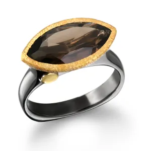 East West Marquise Ring - Black Ruthenium & Smoky Quartz