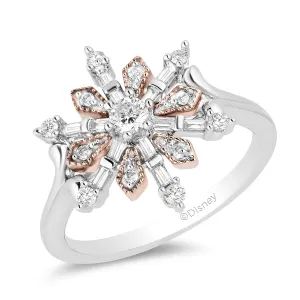 Enchanted Disney Fine Jewelry Sterling Silver and 10K Rose Gold with 3/8cttw Diamonds Elsa Snowflake Ring.