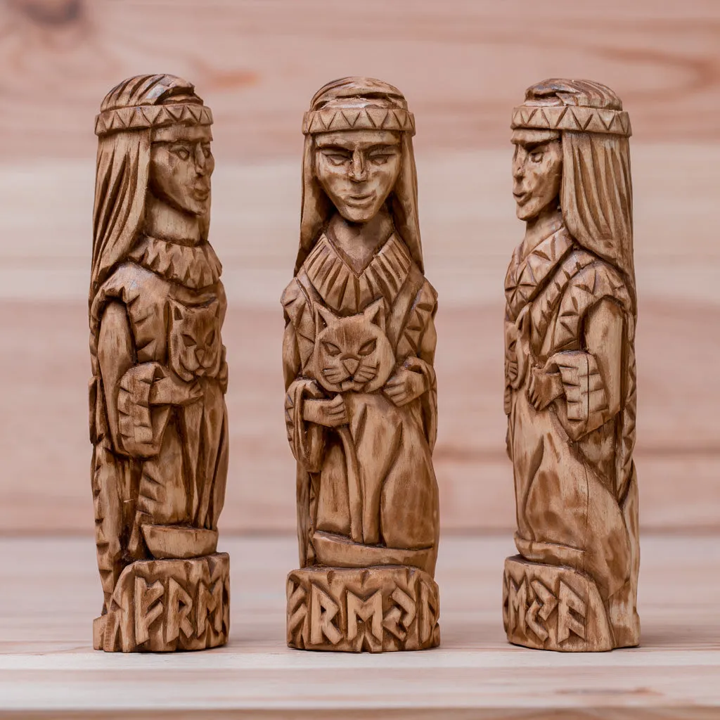 Freyja Goddess Linden Wood Statue (runes)