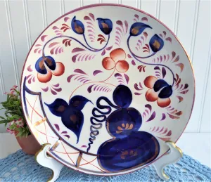 Gaudy Welsh Plate Copper Luster 1830s England 9.25 Inches Hand Painted Cobalt Blue