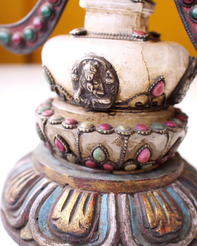 Gilt Copper and Crystal Stupa with Turquoise and Gemstone inlays