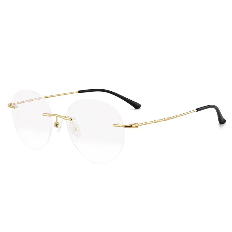 Gmei Unisex Eyeglasses Titanium Alloy Rimless Glasses Ultralight Round S7057