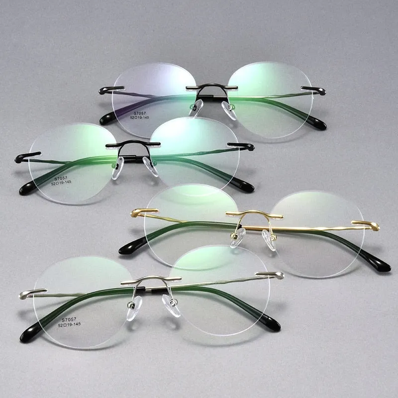 Gmei Unisex Eyeglasses Titanium Alloy Rimless Glasses Ultralight Round S7057