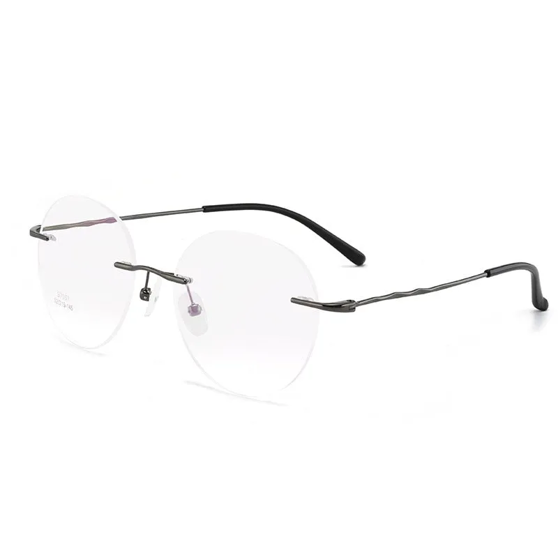 Gmei Unisex Eyeglasses Titanium Alloy Rimless Glasses Ultralight Round S7057