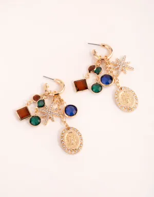 Gold Star & Stone Cluster Earrings